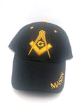 Mason Military Cap - Black, Embroidered Logo, Adjustable One Size Cap | Military Hats & Pins