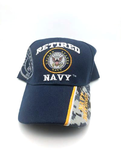 US Retired Navy Military Cap - Navy Blue, Embroidered Logo, Adjustable One Size Cap | Military Hats & Pins