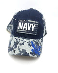 US Navy Military Cap - Navy Blue Gray Camouflage with Flag Embroidered Logo Adjustable One Size Cap | Military Hats & Pins
