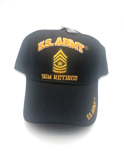 US Army SGM Retired Military Cap - Black, Embroidered Logo, Adjustable One Size Cap | Military Hats & Pins