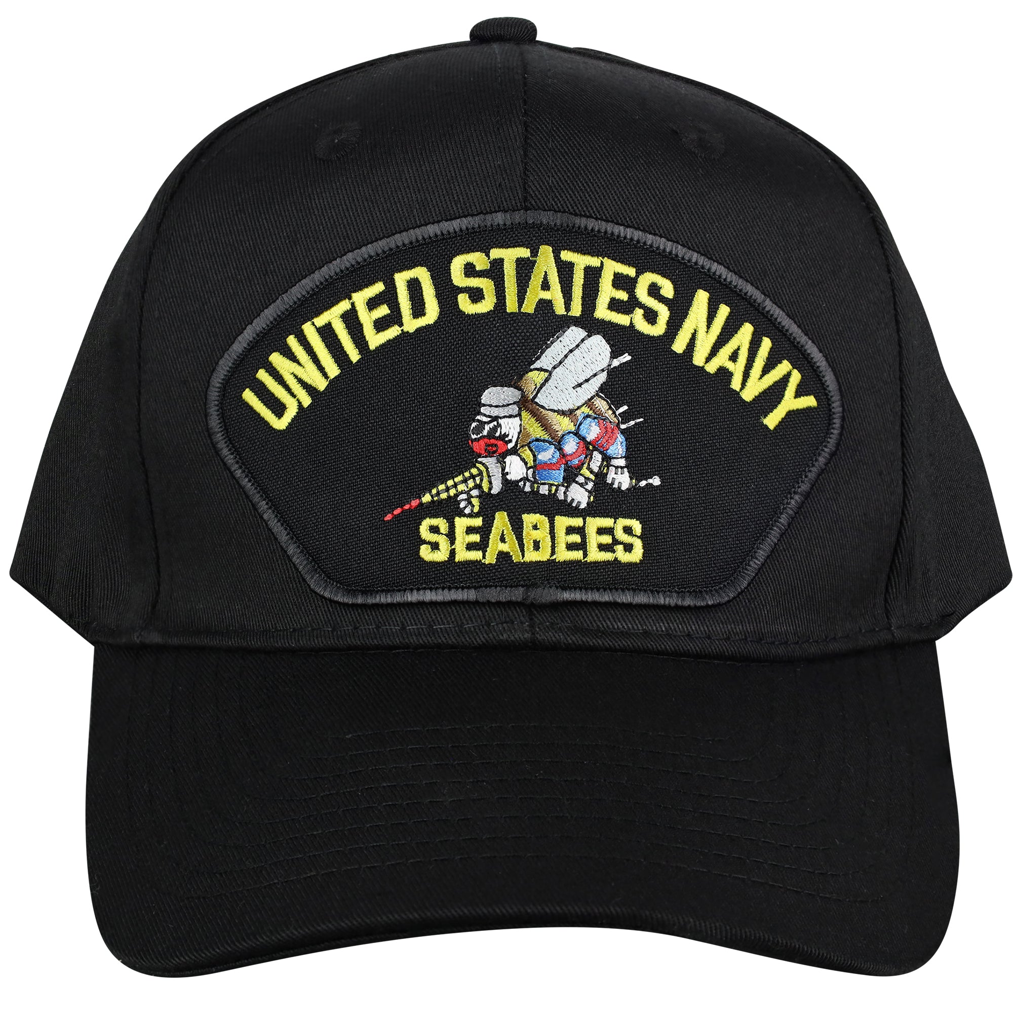 U.S Navy Seabees - Black Embroidered Military Cap - Adjustable One Size | Military Hats & Pins