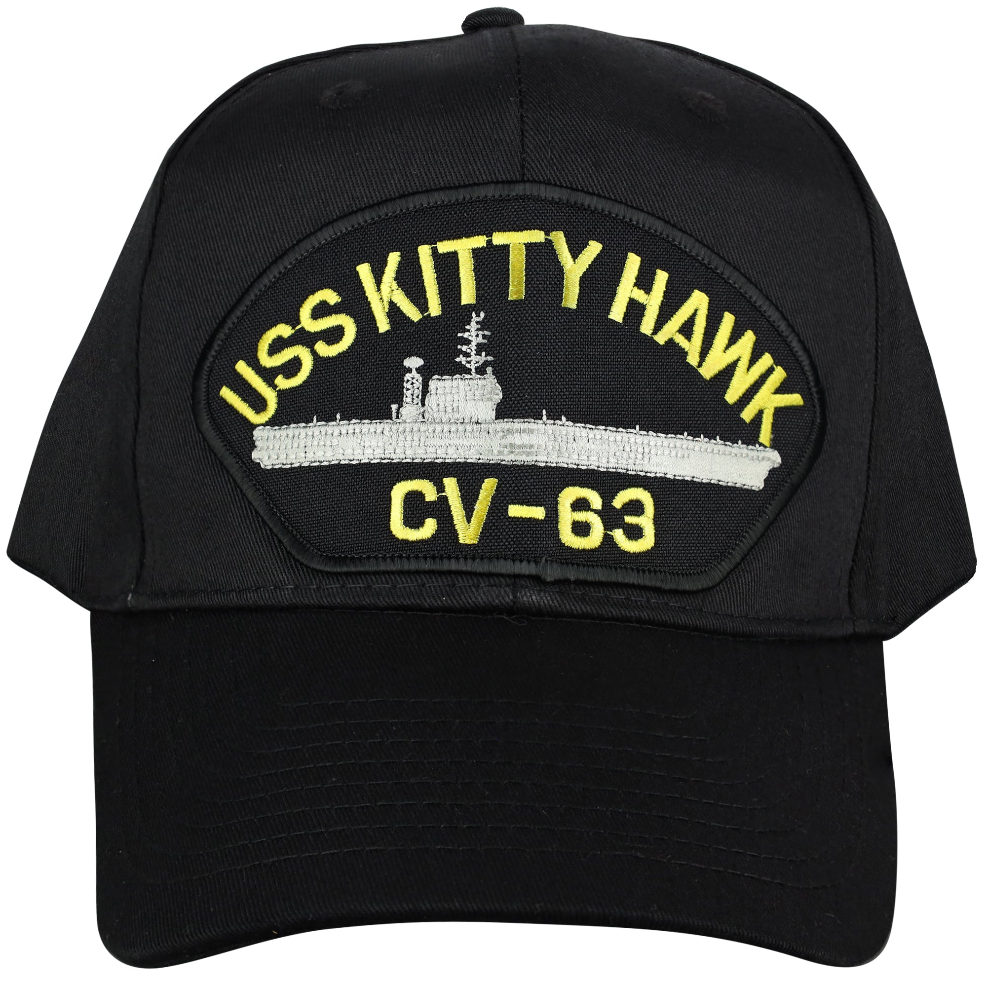 USS Kitty Hawk CV-63 - Black Embroidered Military Cap - Adjustable One Size | Military Hats & Pins