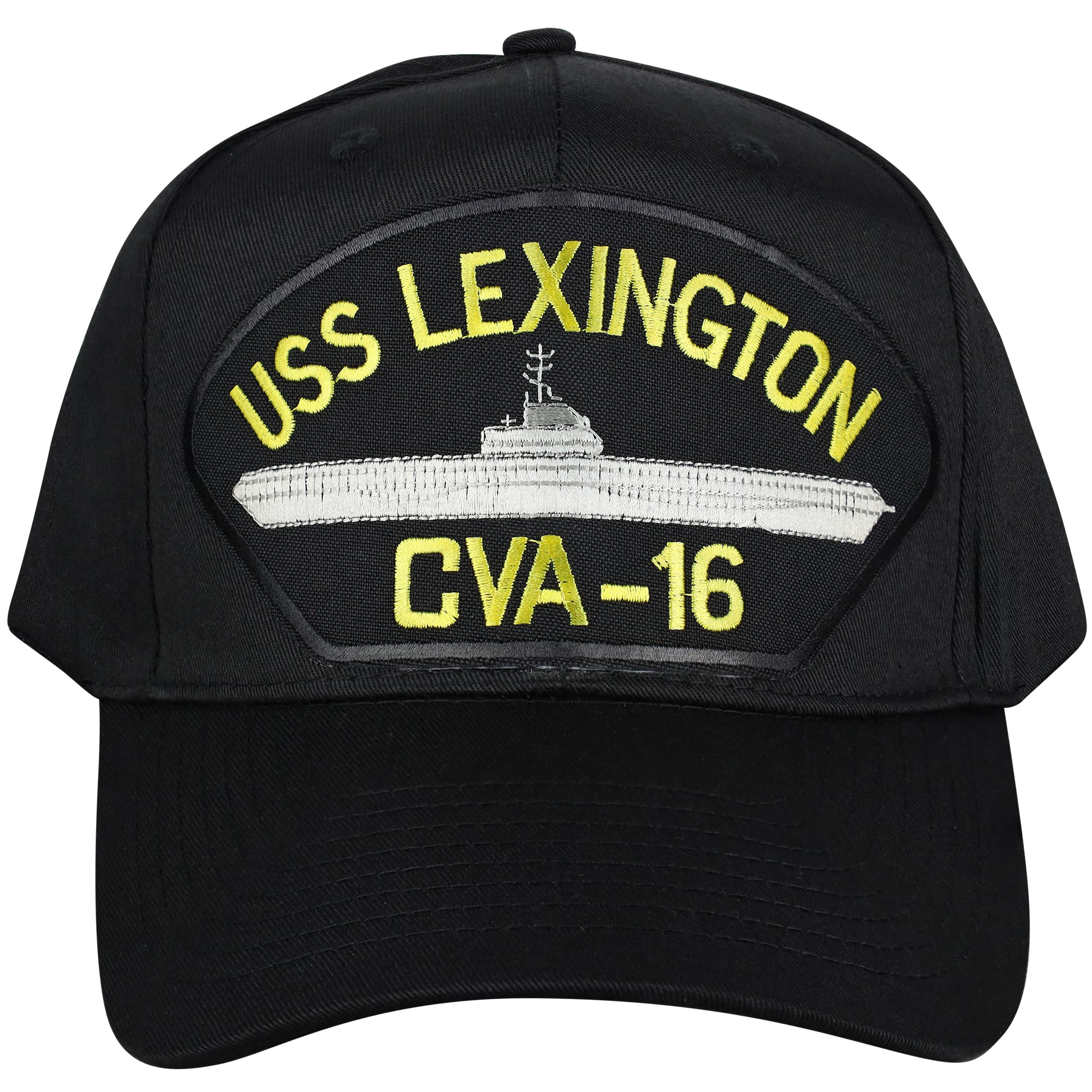 USS Lexington CVA-16 - Black Embroidered Military Cap - Adjustable One Size | Military Hats & Pins